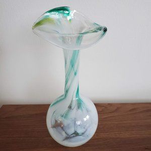 Jack in the pulpit Glass Vase lily tulip flower White Green swirl Hand Blown